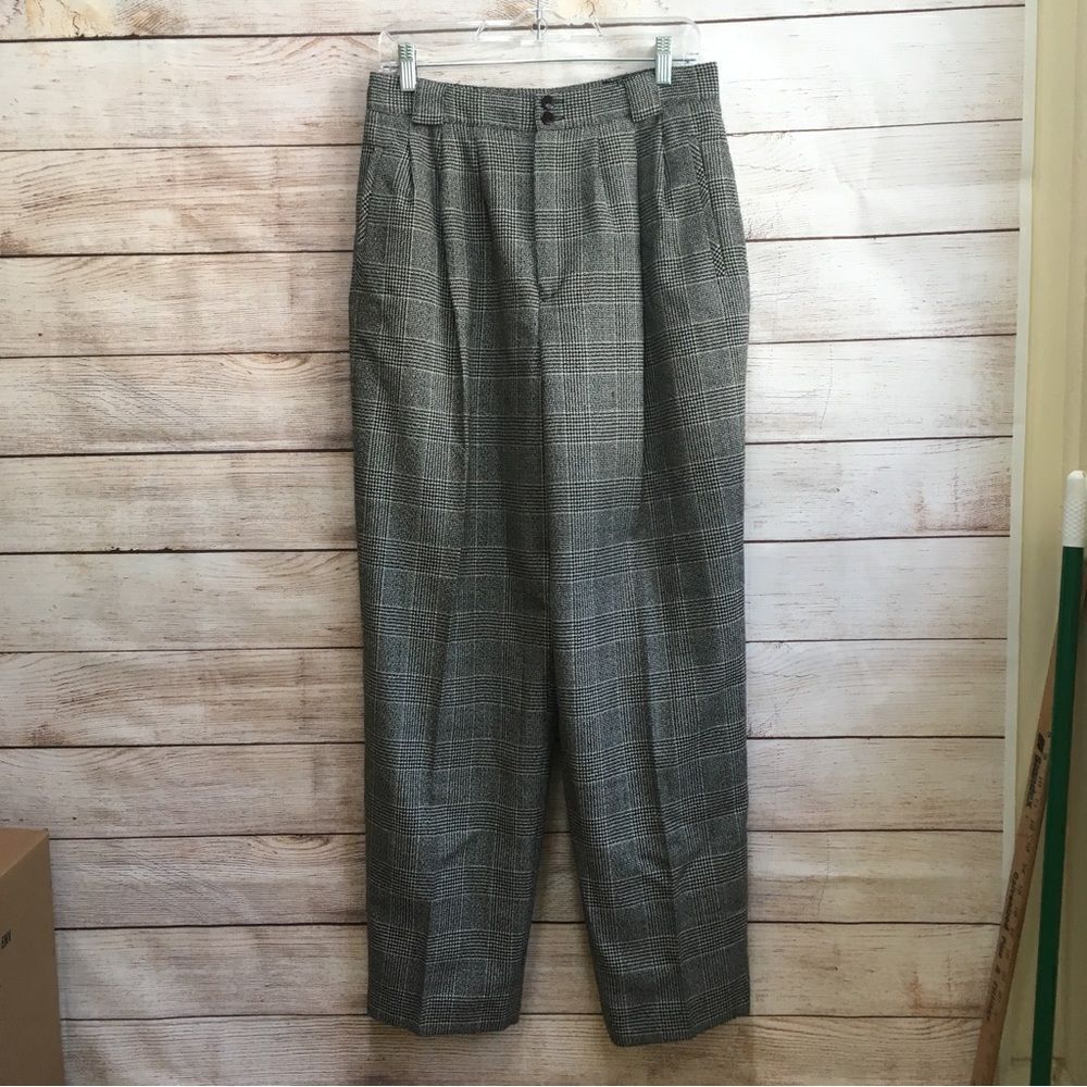 Classic Plaid High-Waist Trousers - Gray